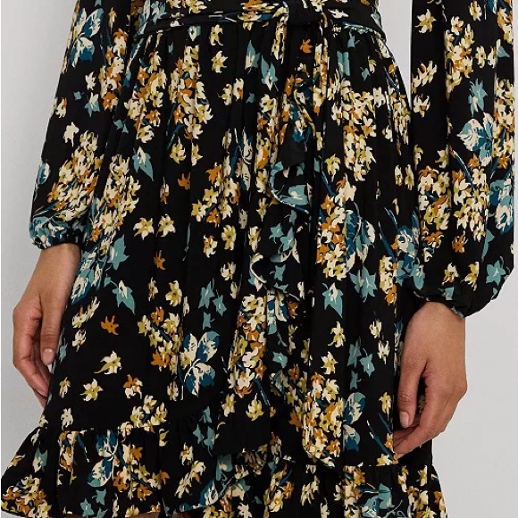 Ralph Lauren Black Floral Long Sleeve Dress. PTP 22 - Picture 3 of 8